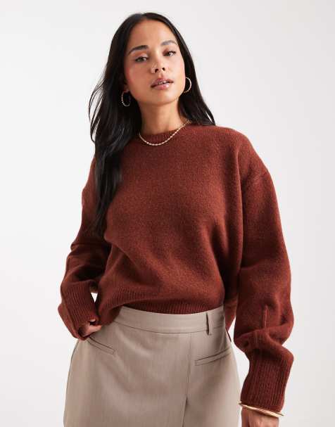 ASOS DESIGN - Pull coupe carrée à col ras de cou et fentes latérales - Caramel - view 1