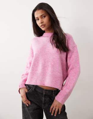 ASOS DESIGN - Pull coupe carrée à col ras de cou et fentes latérales - Rose