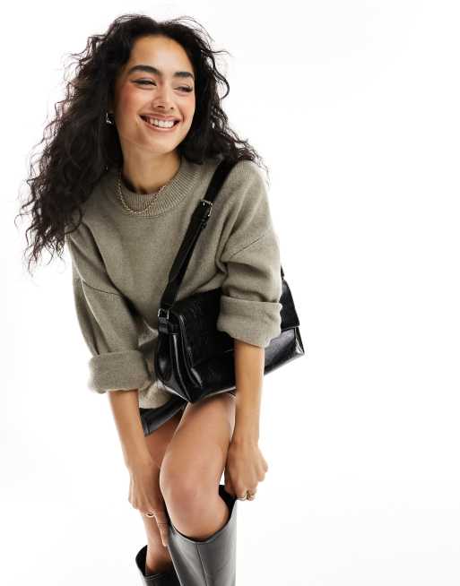 ASOS DESIGN - Pull coupe carrée à col ras de cou - Moka
