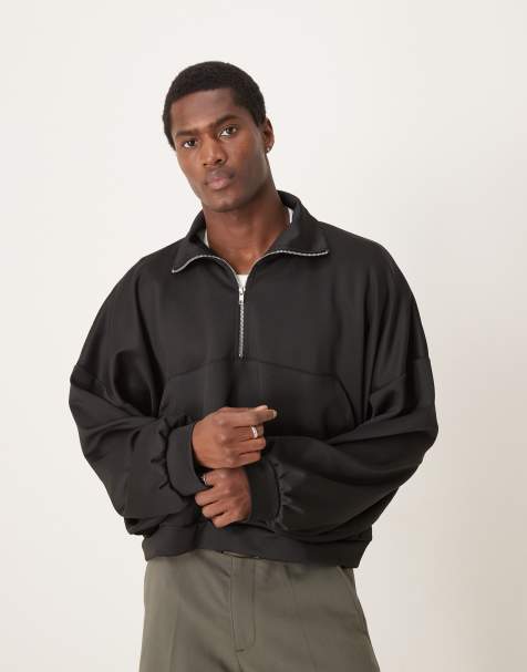 ASOS DESIGN - Pull coupe carrée ultra oversize à carreaux avec col cheminée en néoprène rigide - Noir - view 1