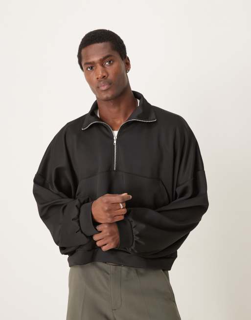 ASOS DESIGN - Pull coupe carrée ultra oversize à carreaux avec col cheminée en néoprène rigide - Noir