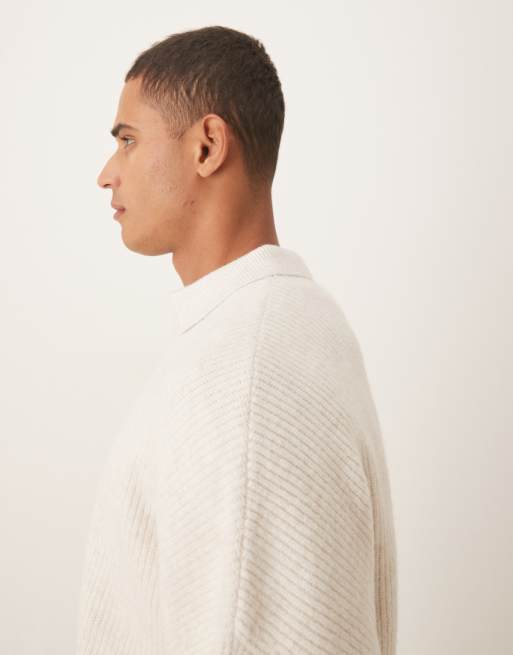 ASOS DESIGN - Pull coupe carrée ultra oversize en maille à côtes anglaises et col cranté - Grège chiné, 4 de 5