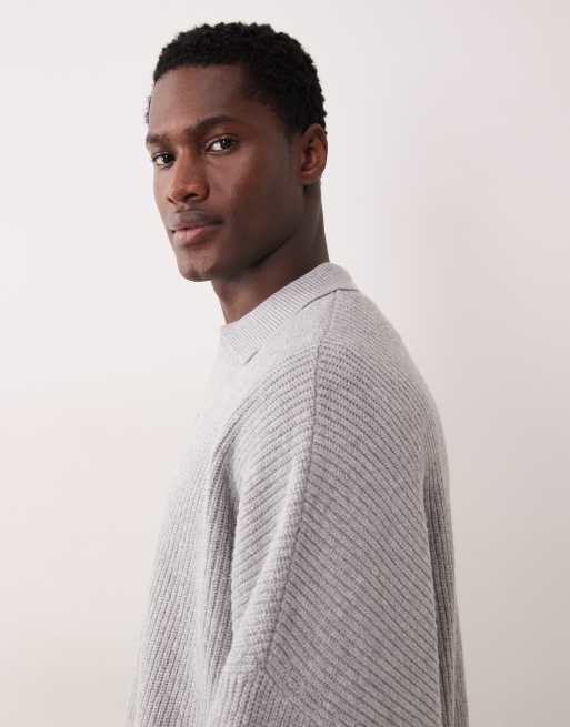 ASOS DESIGN - Pull coupe carrée ultra oversize en maille à côtes anglaises et col cranté - Gris, 4 de 5