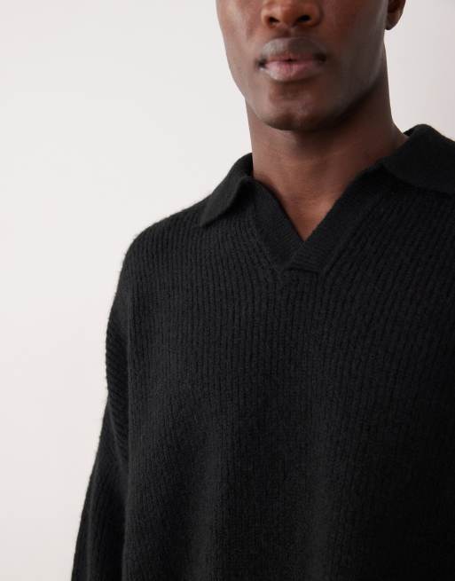 ASOS DESIGN - Pull coupe carrée ultra oversize en maille à côtes anglaises et col cranté - Noir, 5 de 5