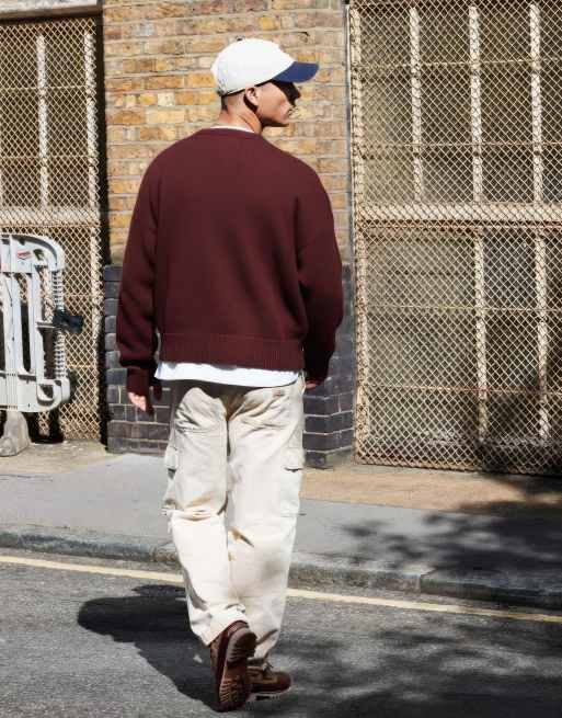 ASOS DESIGN - Pull coupe carrée ultra oversize en maille avec col ras de cou - Bordeaux