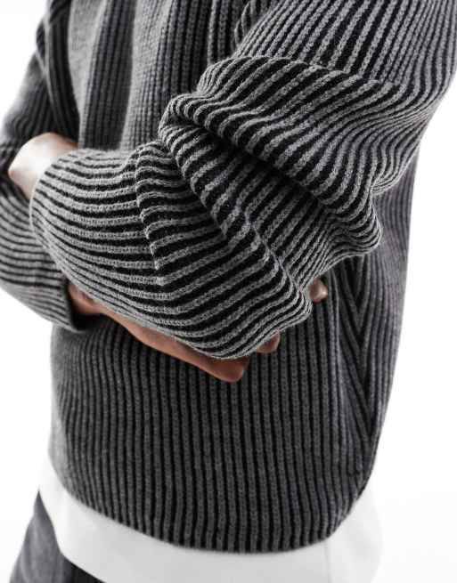 ASOS DESIGN knitted oversized cropped plated rib jumper in charcoal