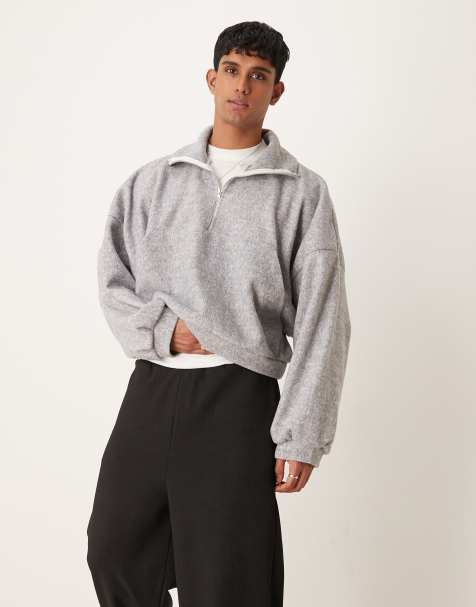 ASOS DESIGN - Pull court et ultra oversize en polaire épaisse effet brossé avec col cheminée - Gris - view 1
