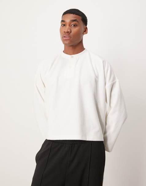 ASOS DESIGN - Pull court et ultra oversize en tissu côtelé épais avec col boutonné - Crème - view 1