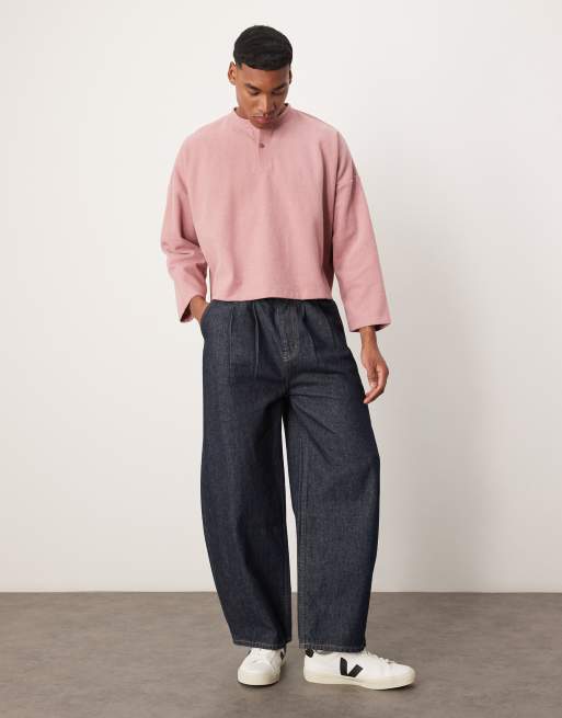 ASOS DESIGN - Pull court et ultra oversize en tissu côtelé épais avec col boutonné - Rose, 2 de 4