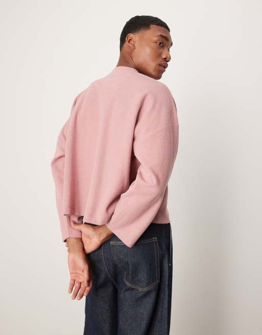 ASOS DESIGN - Pull court et ultra oversize en tissu côtelé épais avec col boutonné - Rose, 4 de 4