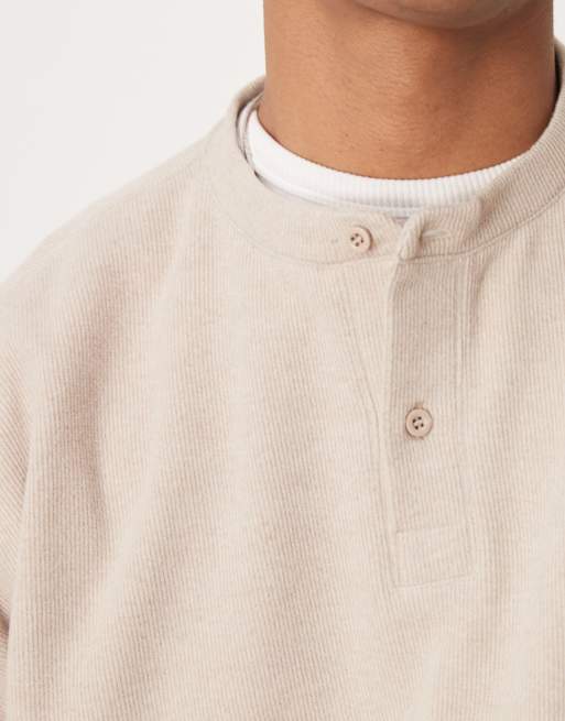 ASOS DESIGN - Pull court et ultra oversize en tissu côtelé épais avec col boutonné - Taupe, 2 de 4