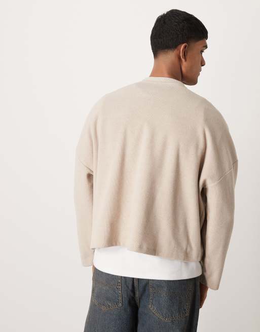 ASOS DESIGN - Pull court et ultra oversize en tissu côtelé épais avec col boutonné - Taupe, 4 de 4