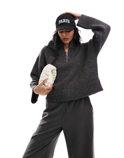 ASOS DESIGN - Pull décontracté à col zippé - Anthracite