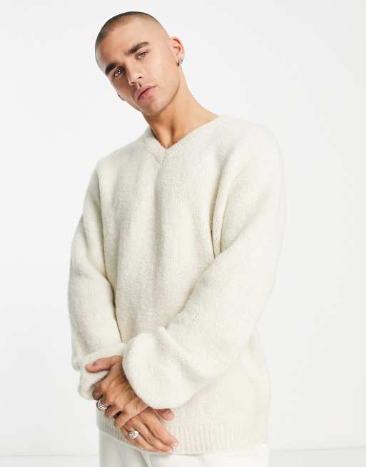 ASOS DESIGN - Pull décontracté en maille à col V - Beige