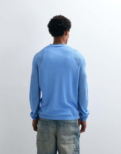 ASOS DESIGN - Pull décontracté en maille ajourée - Bleu, 2 de 5