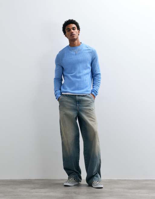 ASOS DESIGN - Pull décontracté en maille ajourée - Bleu, 3 de 5