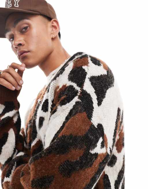 ASOS DESIGN Pull decontracte en maille brossee a imprime leopard ASOS