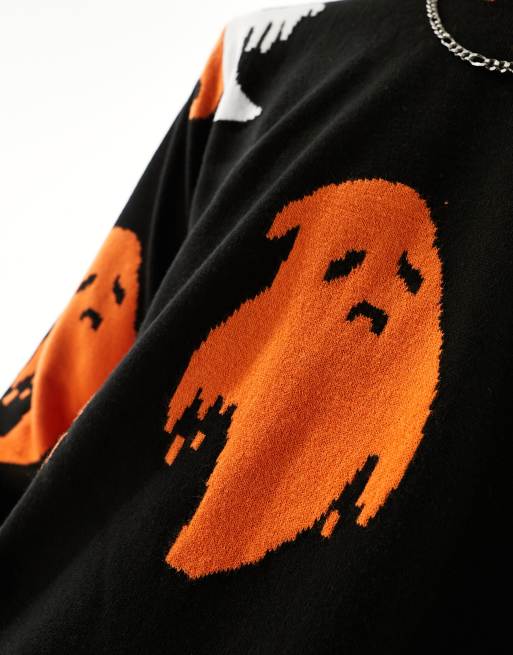 ASOS DESIGN - Pull décontracté en maille d'Halloween avec motif fantômes - Noir, 3 de 4
