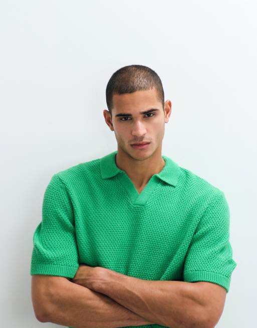 ASOS DESIGN - Pull décontracté en maille texturée à col cranté - Vert, 3 de 5