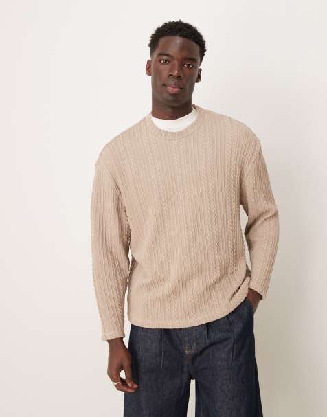 ASOS DESIGN - Pull décontracté et léger coupe carrée en maille torsadée - Biscuit - view 1