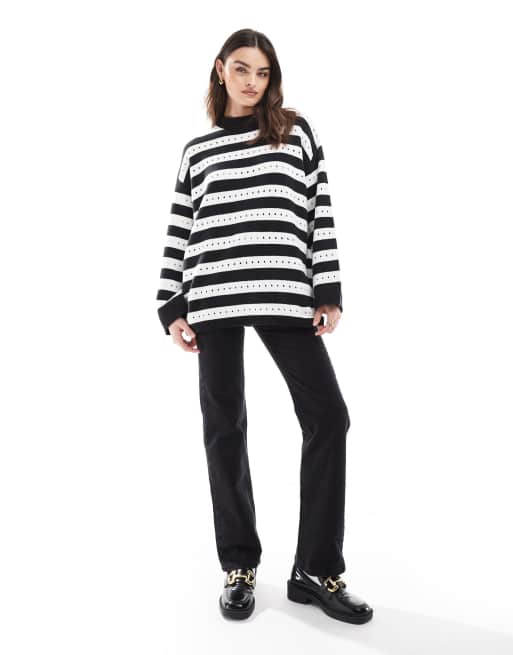 ASOS DESIGN - Pull décontracté rayé à coutures apparentes - Noir et blanc, 4 de 4