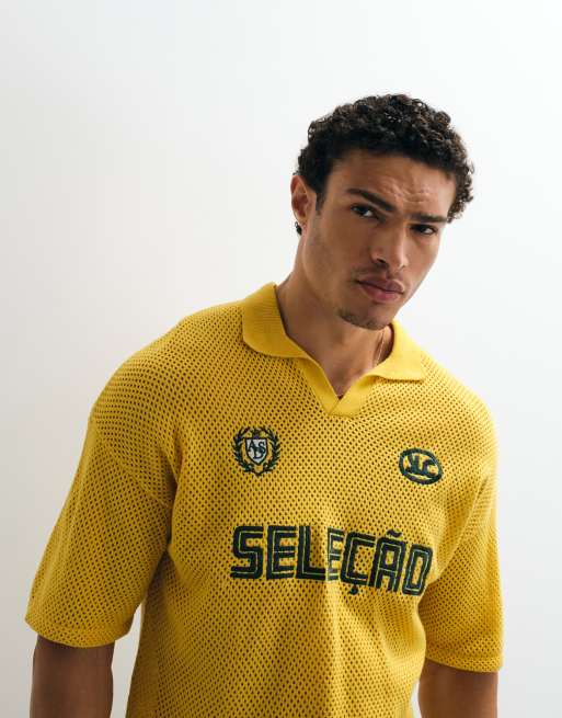 ASOS DESIGN - Pull décontracté style football en maille avec col cranté et broderie - Jaune, 3 de 7