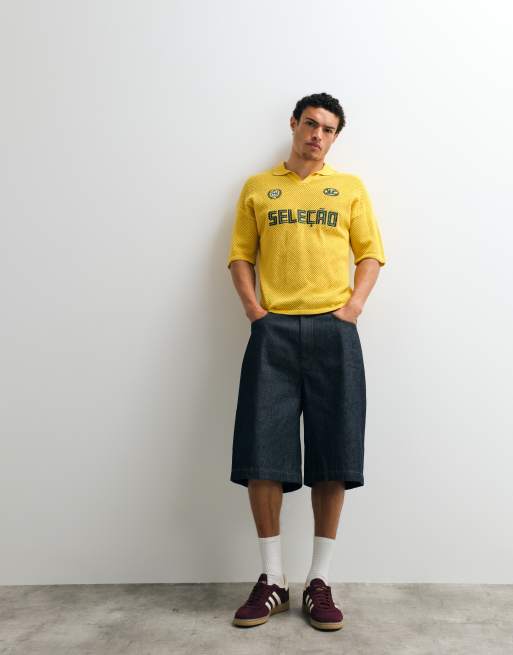 ASOS DESIGN - Pull décontracté style football en maille avec col cranté et broderie - Jaune, 4 de 7