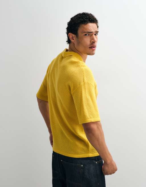 ASOS DESIGN - Pull décontracté style football en maille avec col cranté et broderie - Jaune, 5 de 7