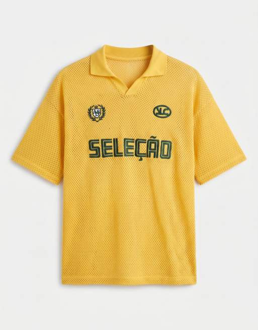 ASOS DESIGN - Pull décontracté style football en maille avec col cranté et broderie - Jaune, 6 de 7