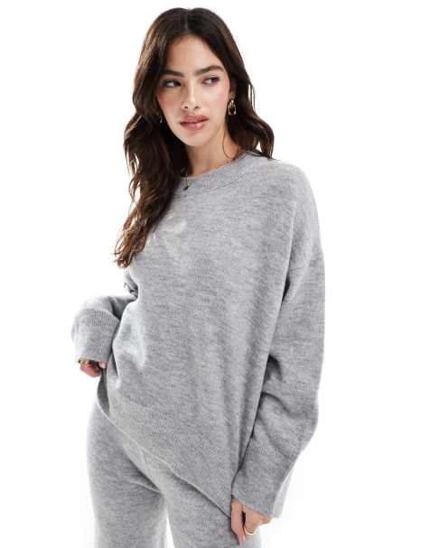 ASOS DESIGN - Pull d'ensemble à col ras de cou coupe carrée - Gris - view 1