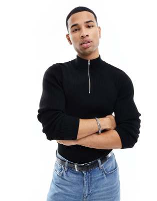 ASOS DESIGN midweight half zip jumper in black - ASOS Price Checker