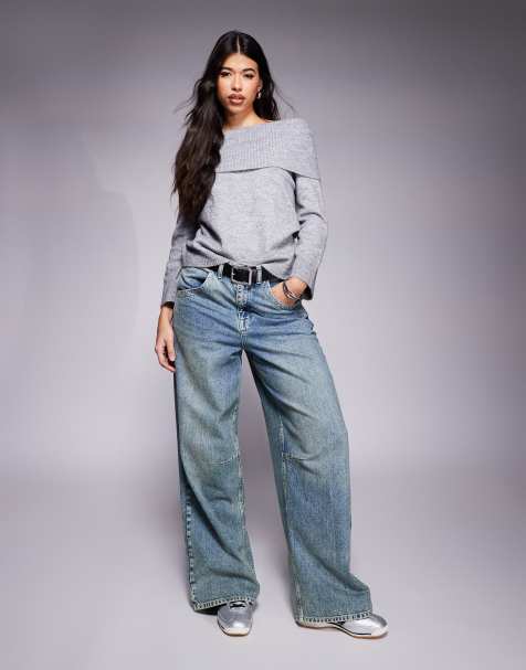 ASOS DESIGN - Pull duveteux à épaules dénudées et larges poignets - Gris - view 1