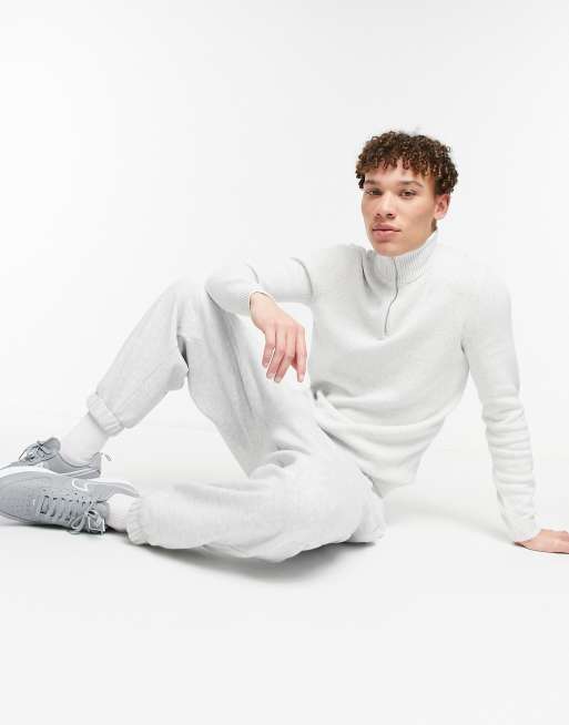 ASOS DESIGN - Pull en coton mi-épais torsadé à col zippé - Blanc