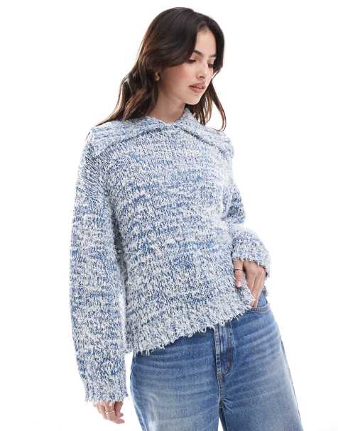 ASOS DESIGN - Pull en fil torsadé avec col - Bleu - view 1