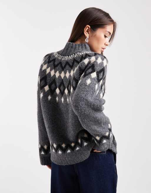 ASOS DESIGN - Pull en jacquard à col cheminée - Gris, 4 de 4
