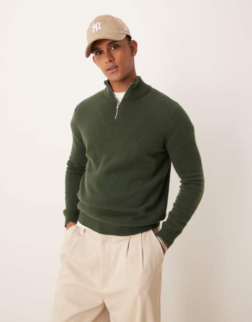 ASOS DESIGN - Pull en laine d'agneau à col zippé - Vert foncé