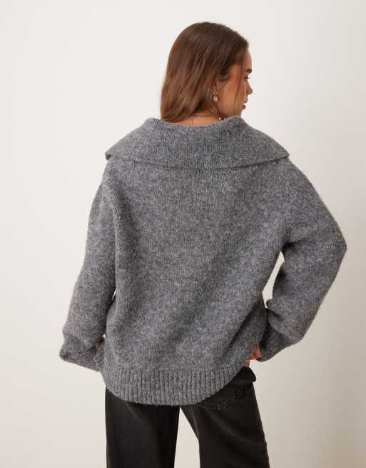 ASOS DESIGN - Pull en laine mélangée avec col V - Gris chiné, 2 de 4