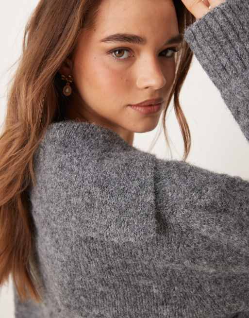 ASOS DESIGN - Pull en laine mélangée avec col V - Gris chiné, 4 de 4