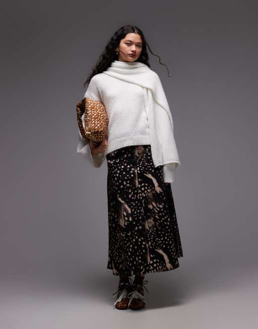 ASOS DESIGN - Pull en laine mélangée avec écharpe attachée - Crème, 2 de 4