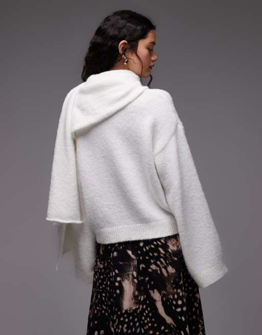ASOS DESIGN - Pull en laine mélangée avec écharpe attachée - Crème, 3 de 4
