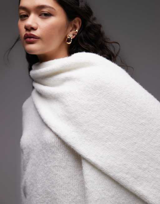 ASOS DESIGN - Pull en laine mélangée avec écharpe attachée - Crème, 4 de 4