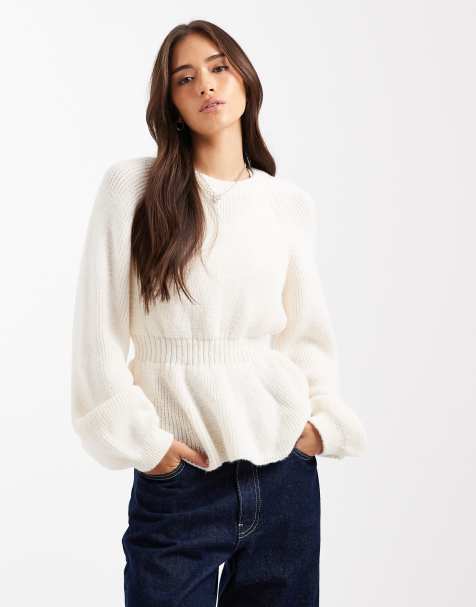 ASOS DESIGN - Pull en maille à basque avec taille cintrée - Écru - view 1