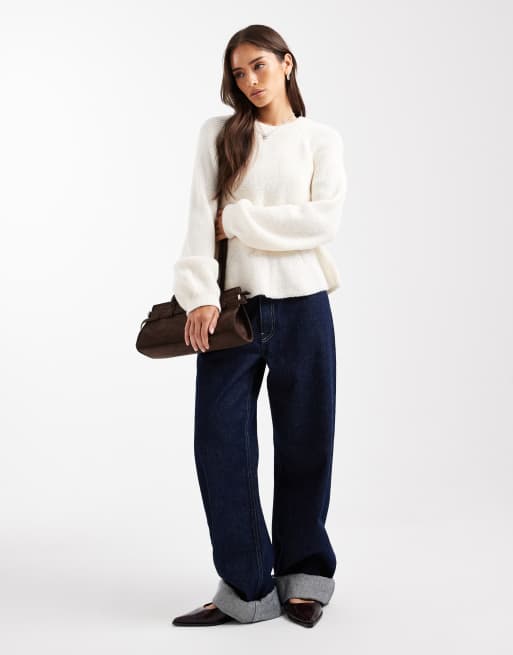 ASOS DESIGN - Pull en maille à basque avec taille cintrée - Écru, 2 de 4