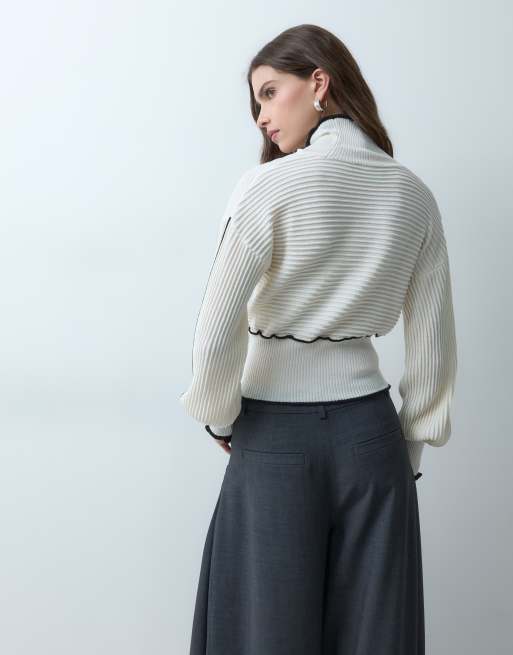 ASOS DESIGN pull en maille à bords contrastants côtelé en écru, 4 de 4