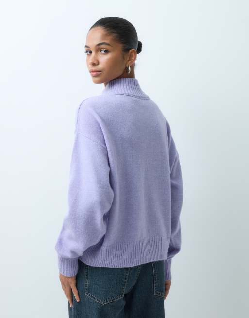 ASOS DESIGN pull en maille à col cheminée, fermeture boutonnée 3/4, lilas, 3 de 5
