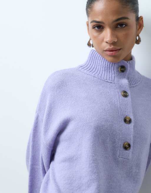 ASOS DESIGN pull en maille à col cheminée, fermeture boutonnée 3/4, lilas, 5 de 5
