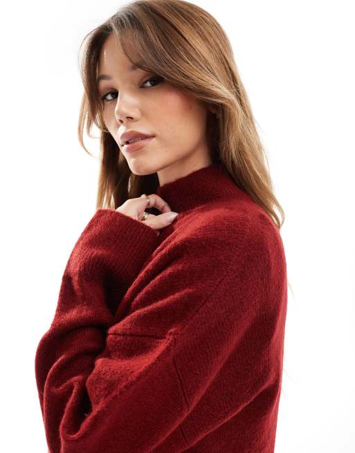 ASOS DESIGN - Pull en maille à col montant - Bordeaux, 3 de 4