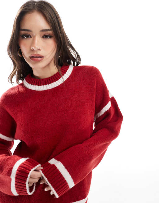 ASOS DESIGN - Pull en maille à coutures contrastantes - Rouge et rose, 3 de 4