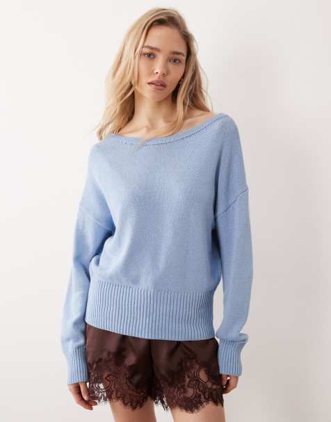 ASOS DESIGN - Pull en maille à épaules dénudées - Bleu clair - view 1