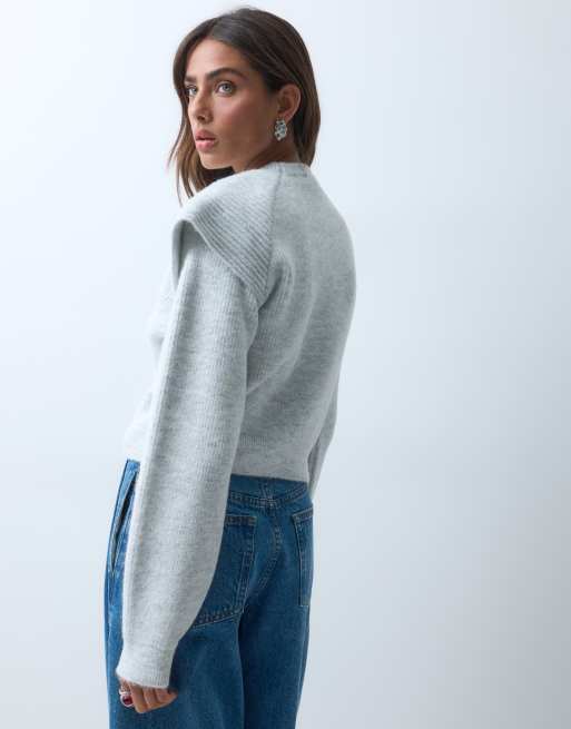ASOS DESIGN pull en maille à manches longues avec détail de manches courtes gris, 3 de 5